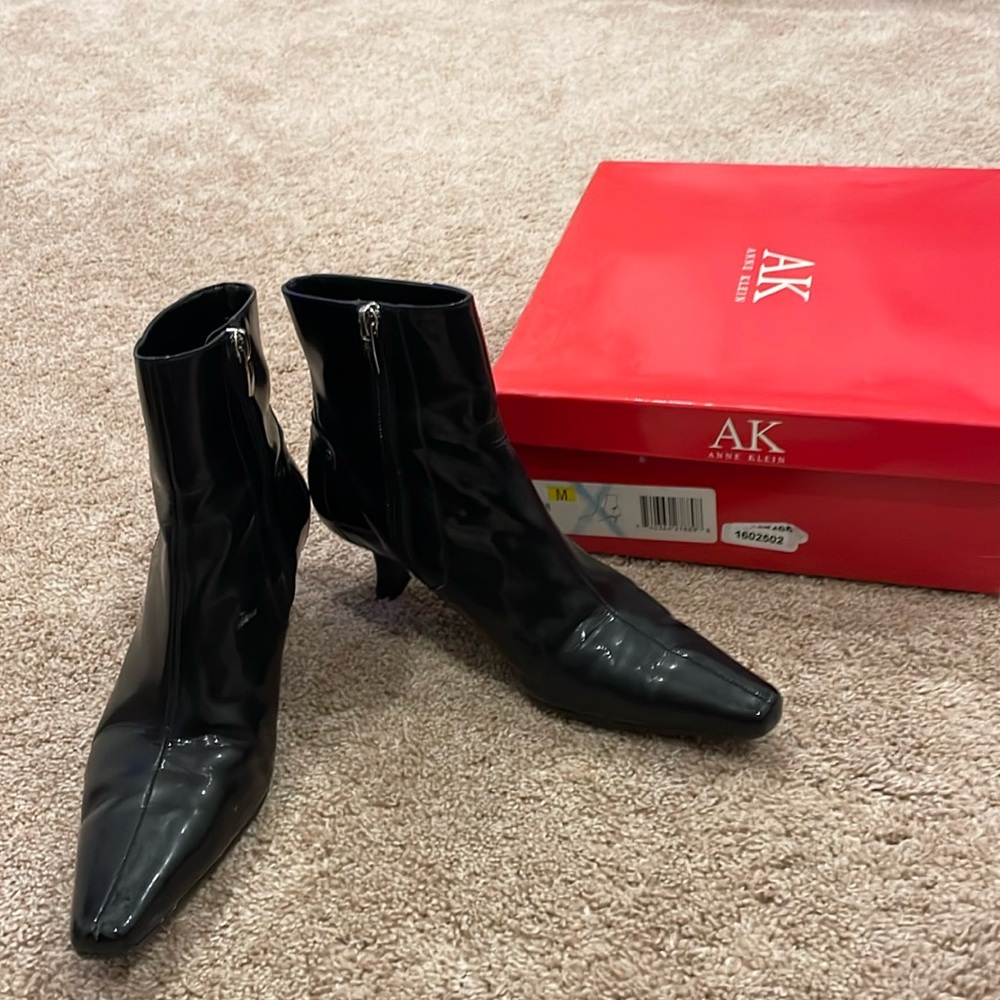 COPY - Anne Klein AKsilver Black Patent Booties Size 6.5